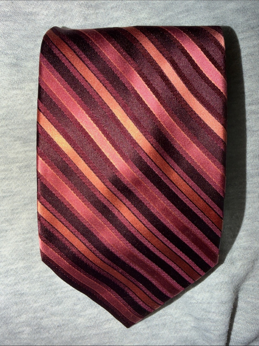Calvin Klein Silk Tie Mens Burgundy Red Orange Striped Classic Designer Silk